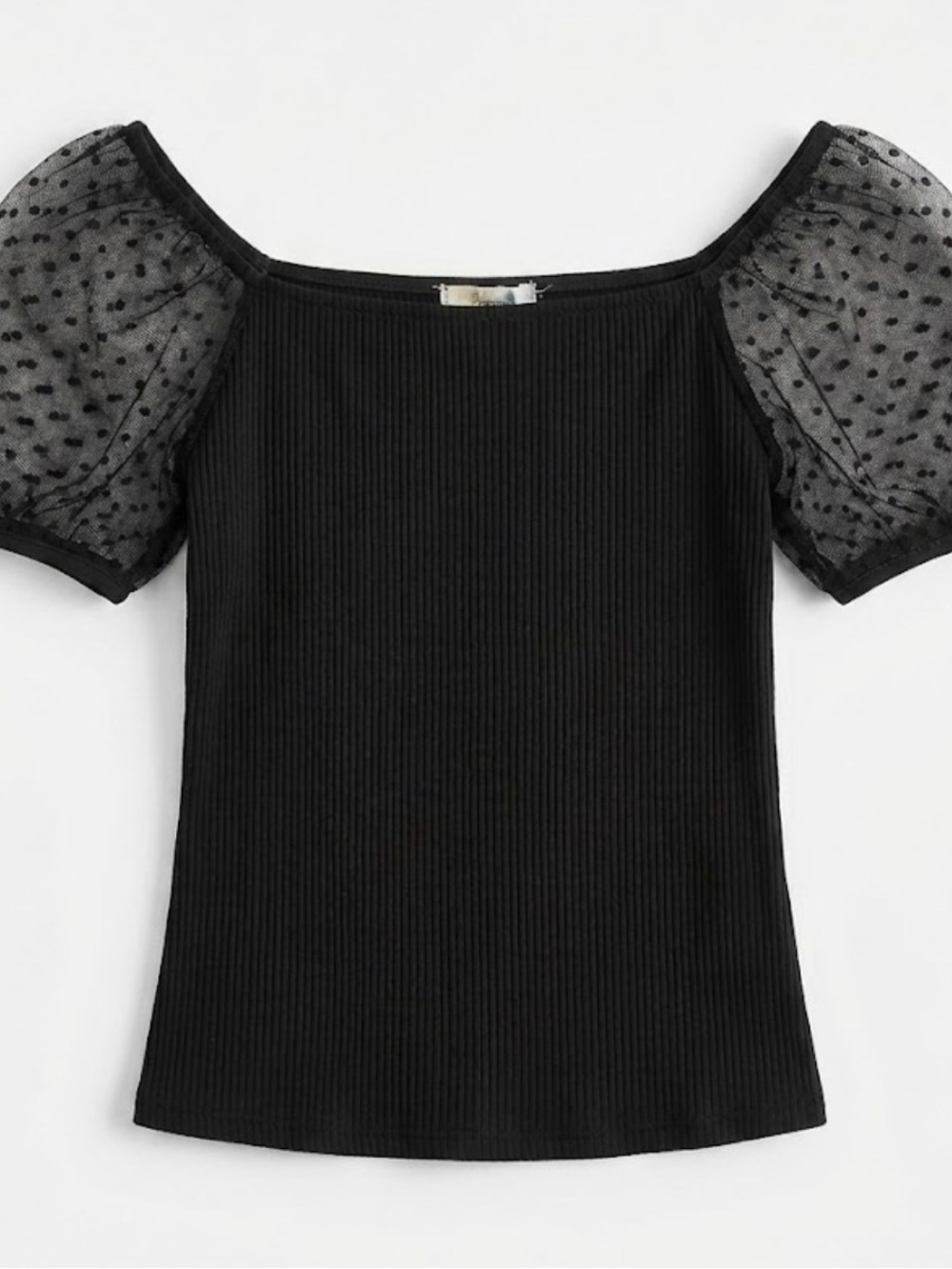 Altar’d State Large Black Ribbed Top Puff Dot Mesh Sleeves Classic Professional